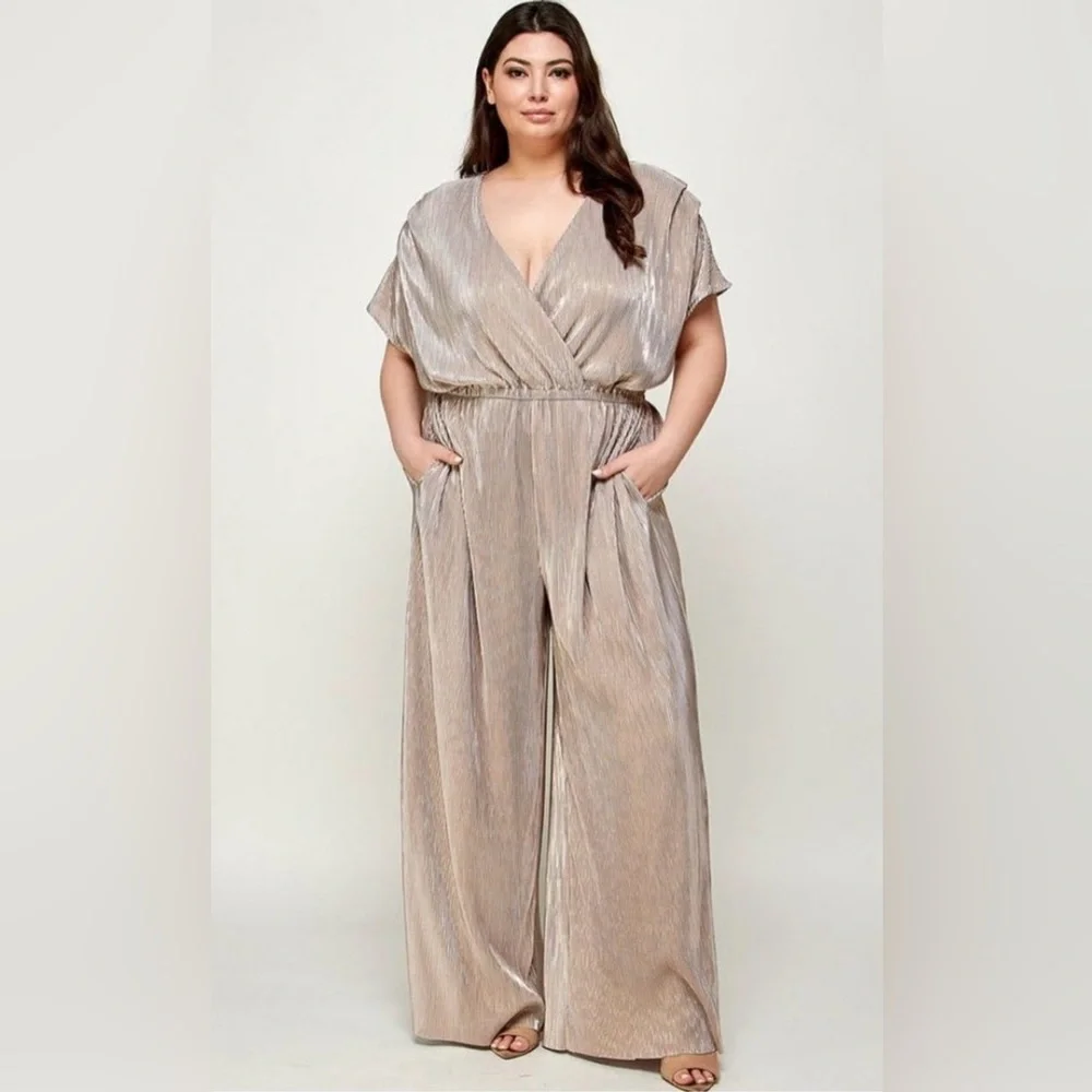See and Be Seen Metallic Pleated Jumpsuit, Metallic Gold, Baltic Born - Picture 2 of 6